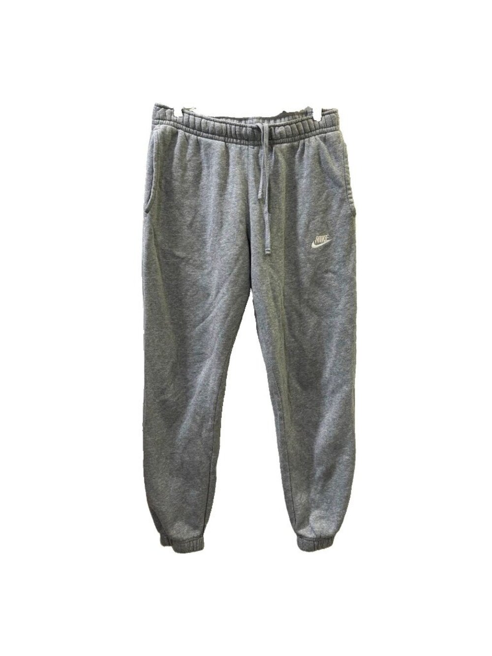 Nike Fleece Jogger Pants Men M Gray Drawstring Pockets Tapered embroidered swoos